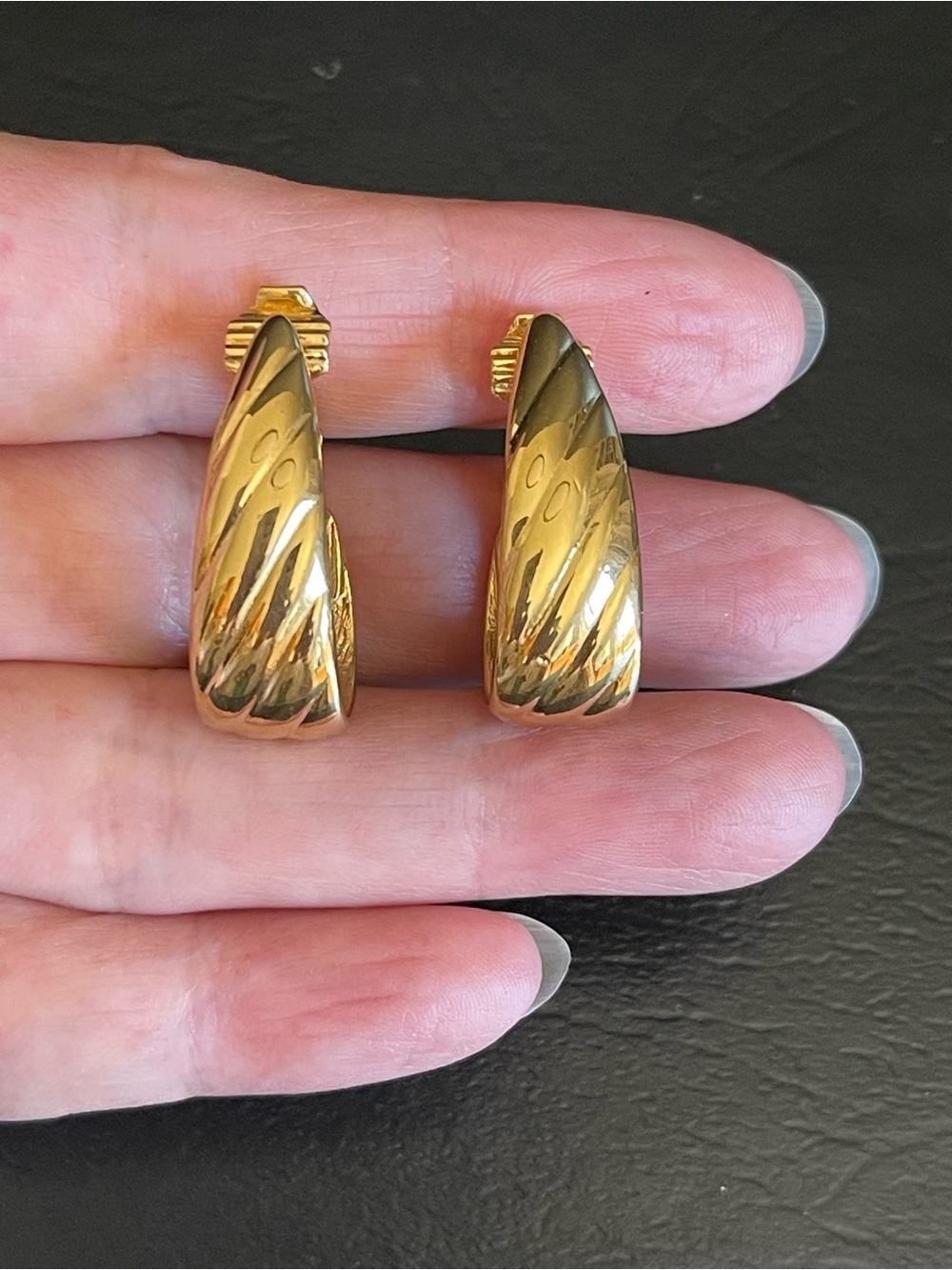 Vintage Monet Gold-Tone Textured Clip-On Earrings.